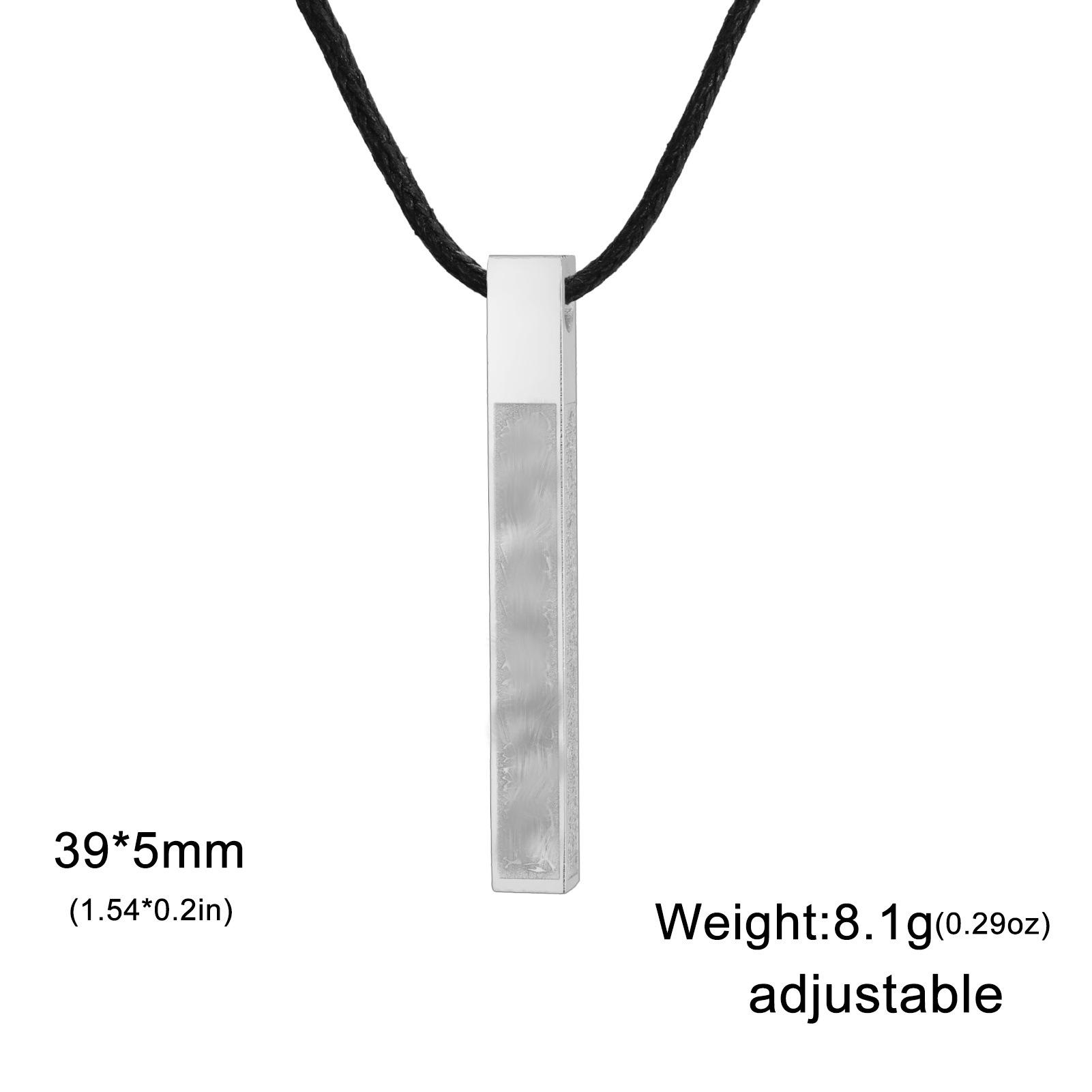 Geometric Cut Steel Punk Hip Hop Necklace Four Sided Etched Rune Pendant Small Design Jewelry