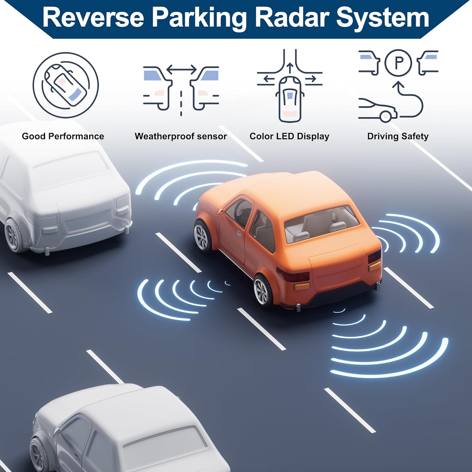 

Car Auto Vehicle Reverse Backup Radar System Buzzer Beeps Reverse Parking Sensors Distance Detection 1 Set Black