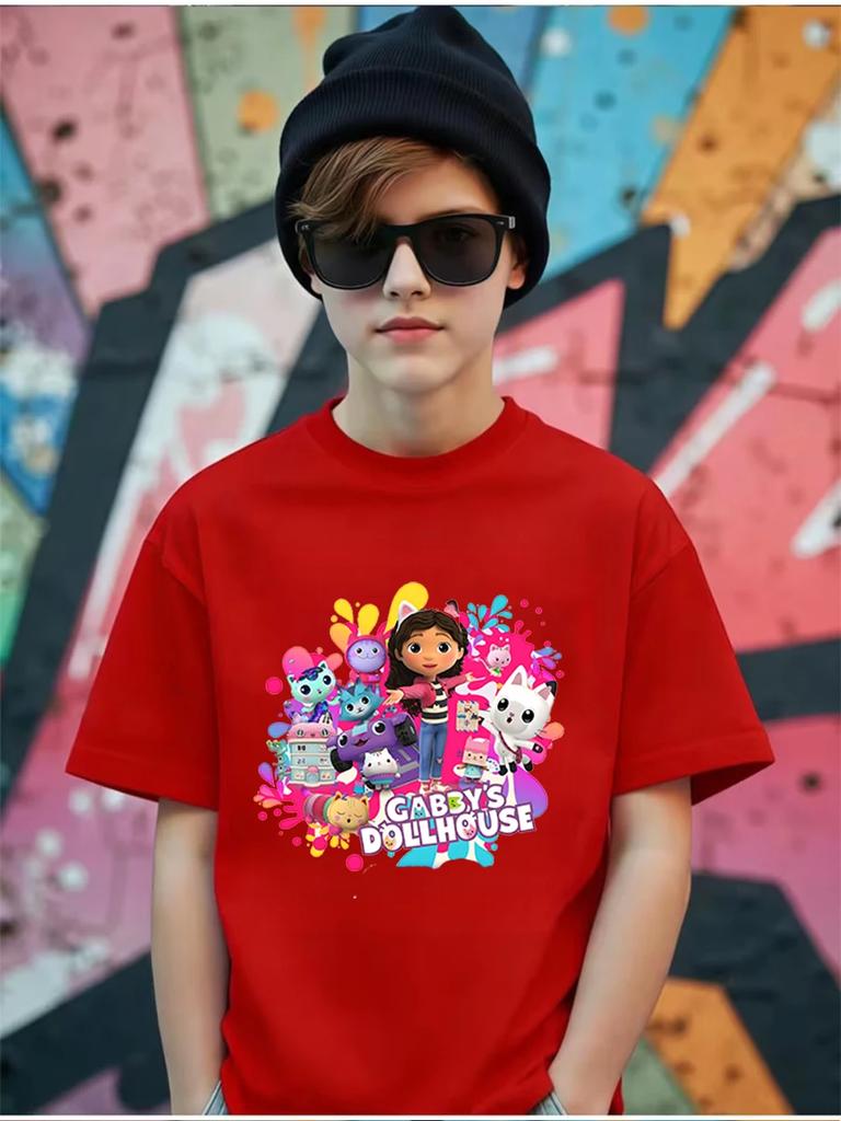 CatRat Gabby's Dollhouse Short Sleeve T Shirt Children Summer Cute Cartoon Crewneck Boys Girls Ages 3-14