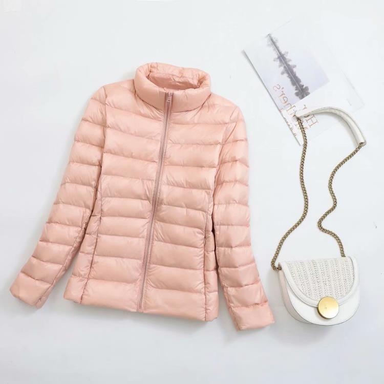 Korean Style Plus Size Womens Down Jacket Lightweight Slim Fit Stand Collar Short Autumn Winter Coat