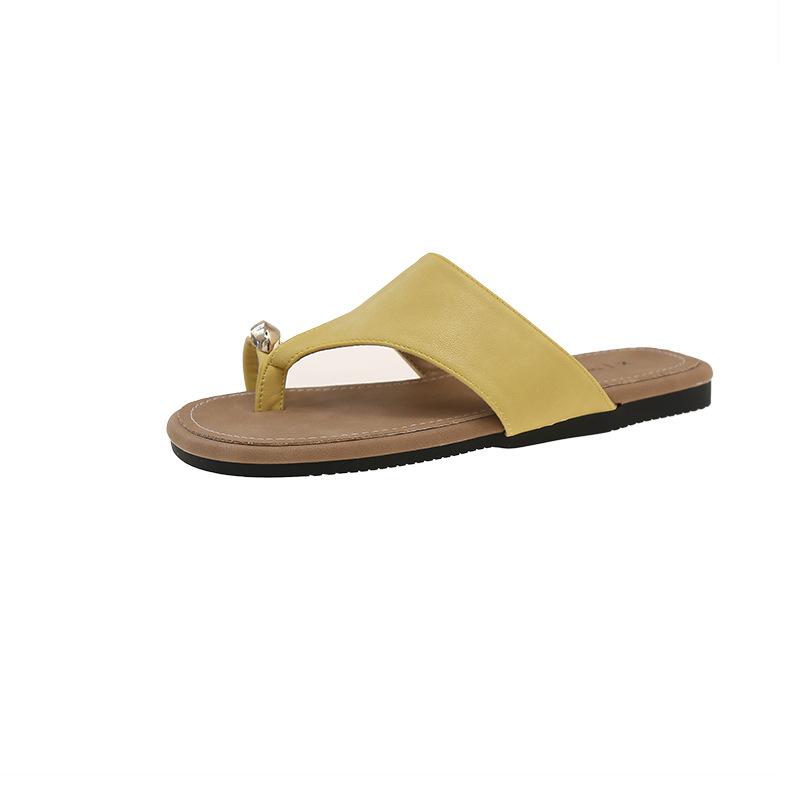 Spring and Summer New Flat-bottomed Sandals New Metal Buckle Niche Retro Style Toe Lazy One-word Slippers