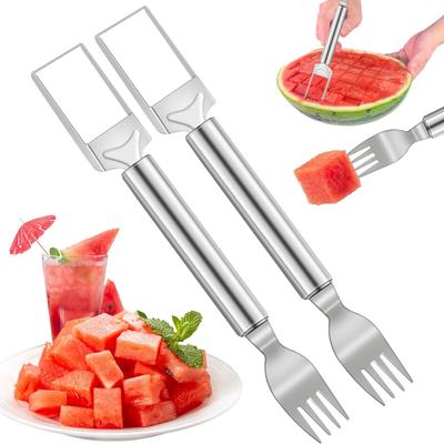 Watermelon Slicing Tool, Double Headed Stainless Steel Dicer, Household Eating Fork, Dual-purpose Kitchen Watermelon Cutting Tool