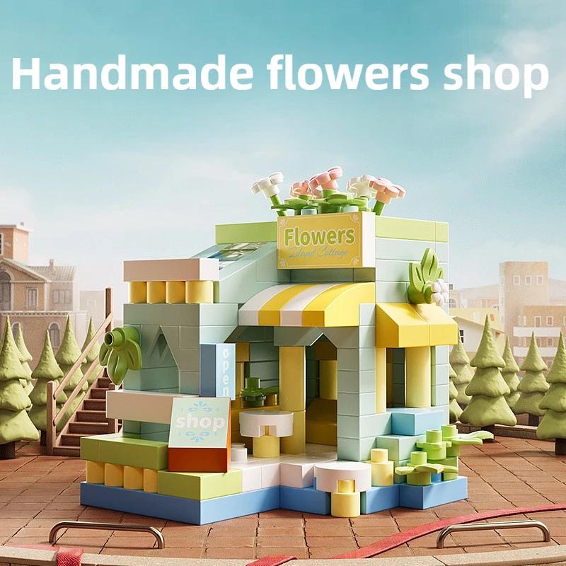 Coffee Ice Cream Flower Shop Store Street View Food House Building Blocks Kit Girls Bricks Model Mini Assembly Bricks Kids Toy