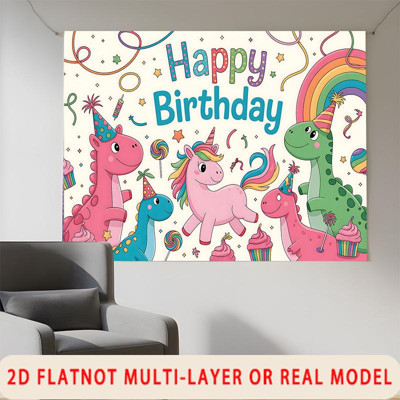 Party Backdrop Happy Birthday Birthday Unicorn Rainbow Photo Booth Background Wall Decor