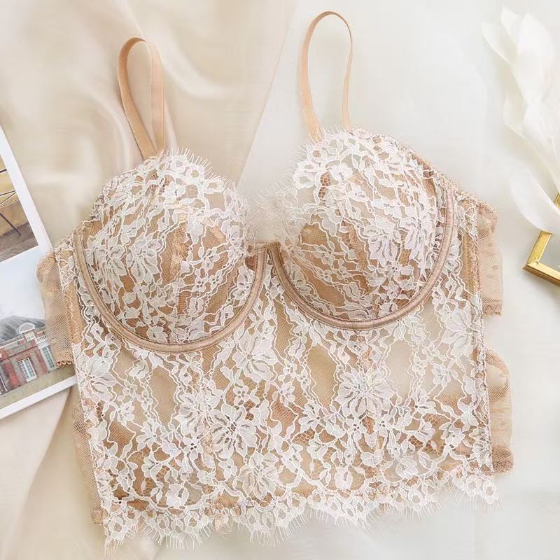 

Thin steel rim bra sexy eyelashes breathable ultra-thin lace underwear bone coat XL білий