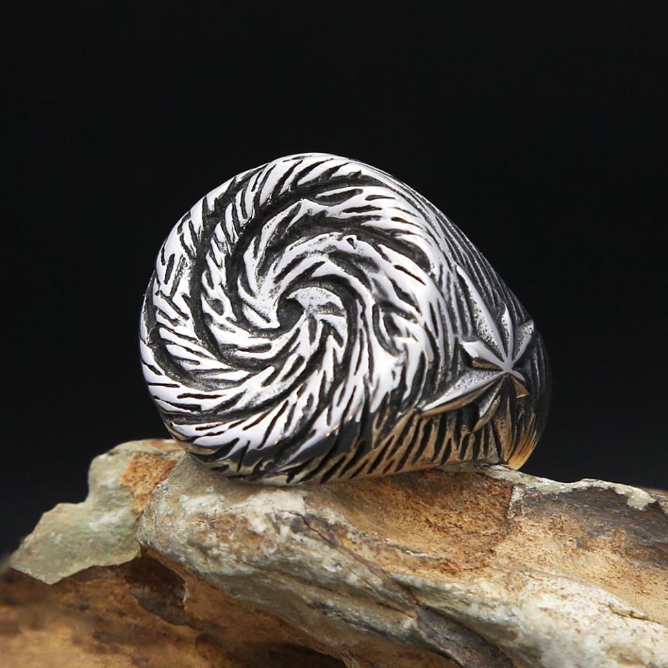 Spiral Pattern Ring for Men Women 316L Stainless Steel Punk Biker Unisex Fashion Jewelry Gift
