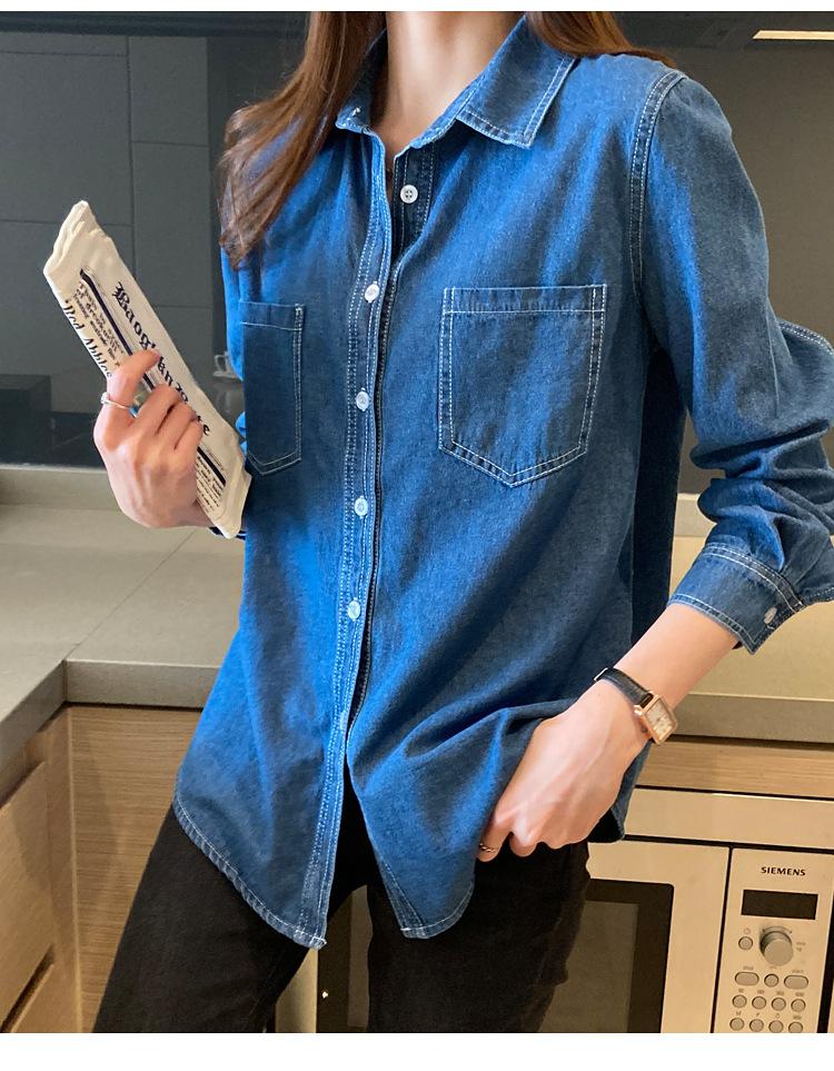 Hong Kong Style Blue Denim Shirt Jacket Women's Spring and Autumn 1116 New Casual Loose Top Long Sleeve Shirt Thin