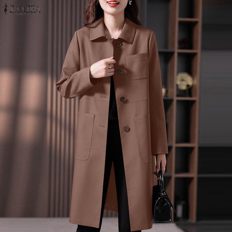 ZANZEA Women Casual Turn Down Collar Solid Color Long Sleeve Thin Cardigan Tops