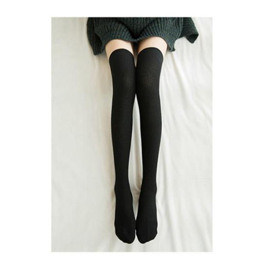 1 Pair Women Socks Vertical Stripe Solid Color Thigh High Long Tube Spring Autumn Good Stretch Beauty Leg Stockings Streetwear