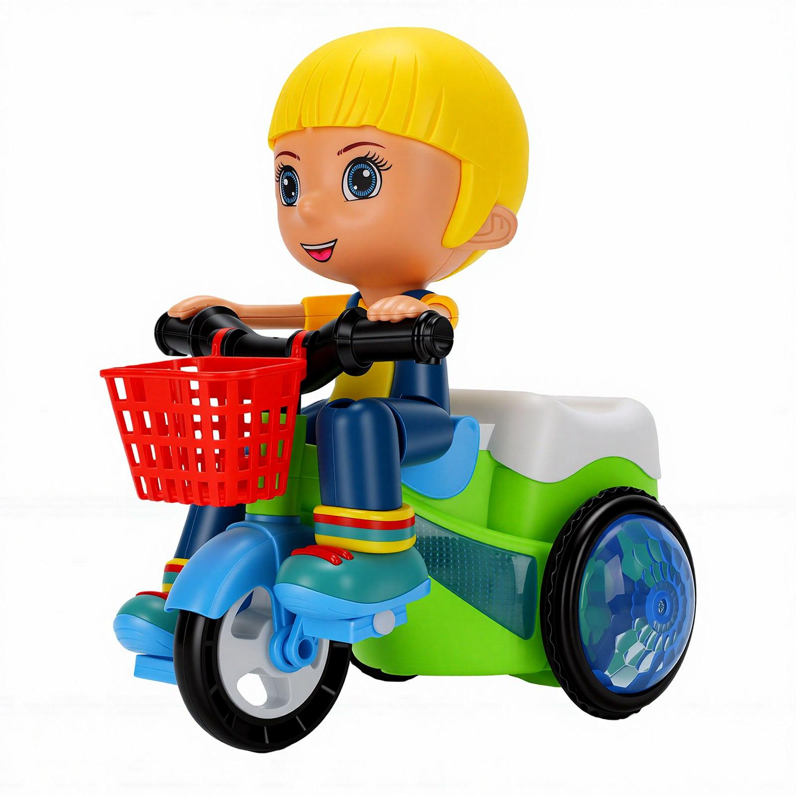 Electric Tricycle Toy Music Cycling Push Pull 360 degrees  Stunt Rotating Tricycle Vehicle with Luminous Lights for