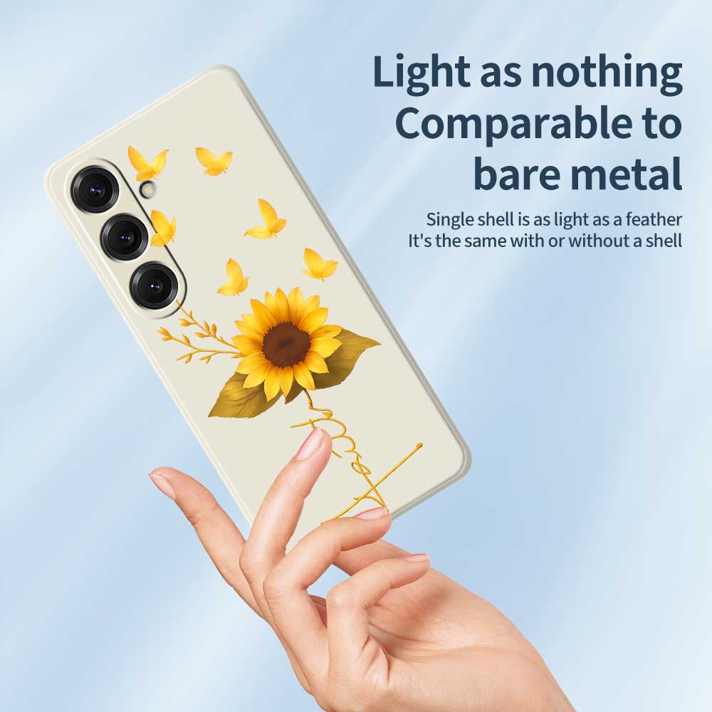 For Samsung Galaxy S25 Case Golden Butterfly Sunflower Pattern Printing Straight Edge TPU Phone Back Cover