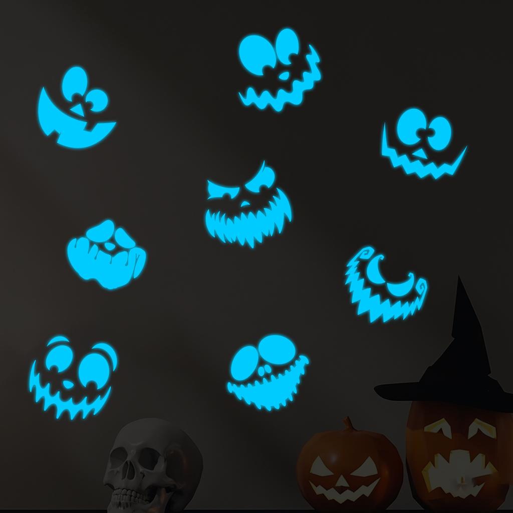 Halloween Night Glow Pumpkin Ghost Face Wall Sticker, Non-sticky and No Glue, for Bedroom Walls