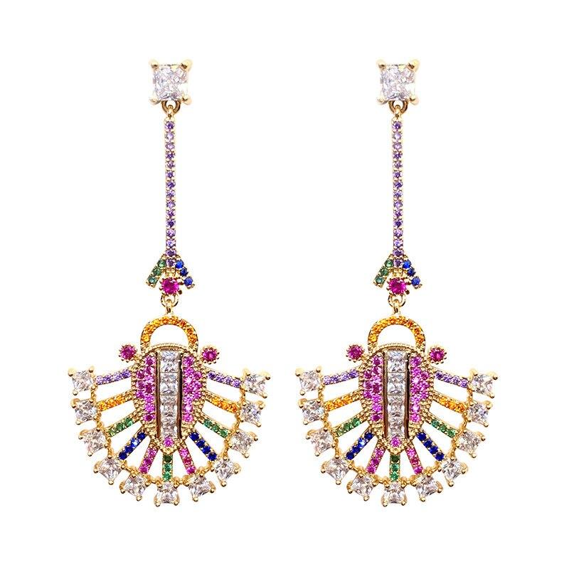 Značkové Náušnice Šperky Ženy Móda Kubický Zirkón Visacie Dlhé List Kvet Náušnice Meď Pozlátená Šperky