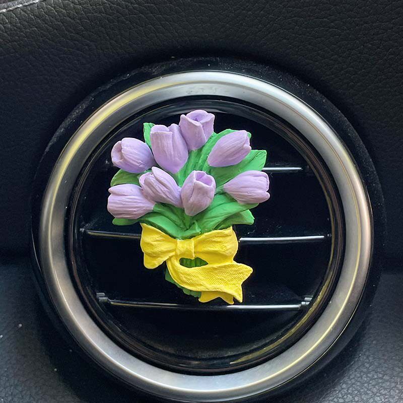 Ins Car Perfume Tulip Flower Aroma Diffuser Car Accessories Diffuser Stone Air Vent Bouquet Gift Creative Gift