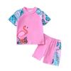 Girls' Summer Flamingo & Coconut Print Two-Piece Swimsuit Set