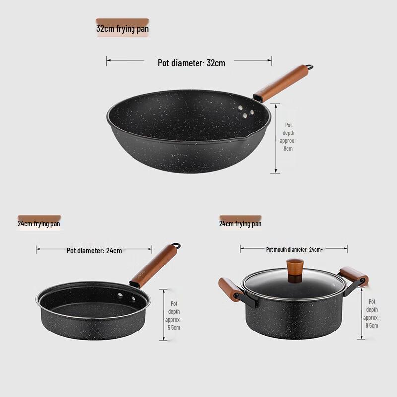 Debao Maifan Stone Fine Iron 3-Piece Cookware Set