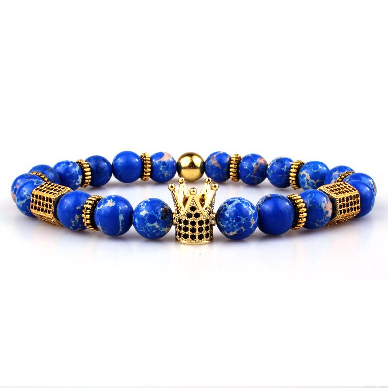 Stylish Micro-inlaid Zircon Punk CZ Ball Crown Woven Bracelet