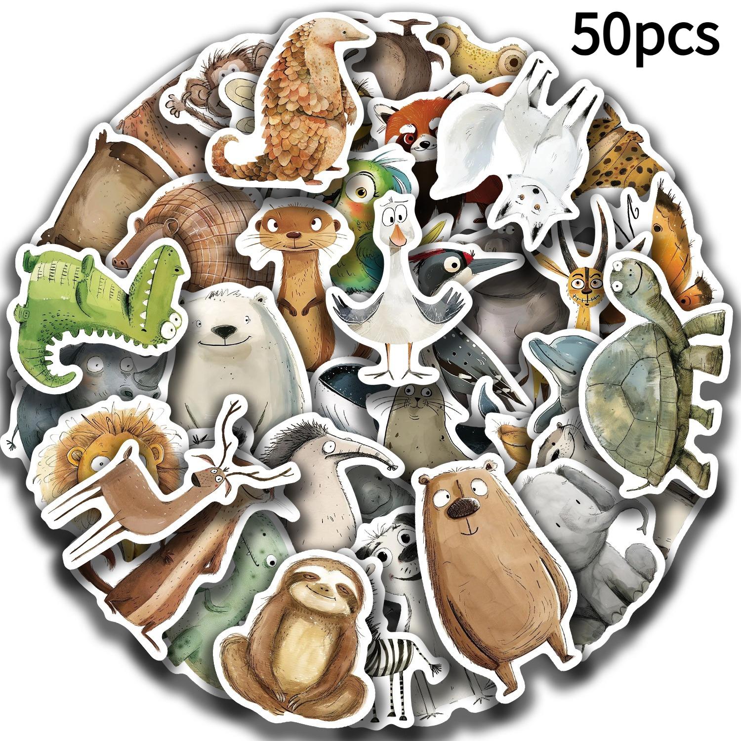 

50pcs Cartoon Graffiti Cute Animals Stickers Colorful Creative Monkey Hippo Crocodile Zebra Elephant Art Waterproof Decorative