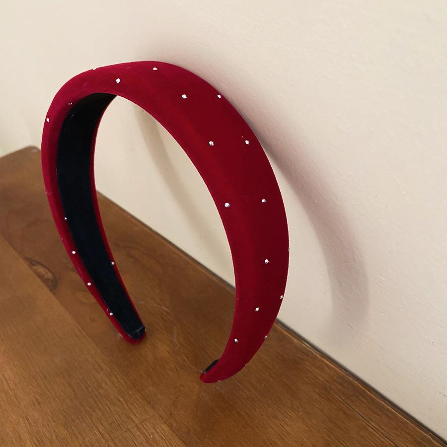 

Autumn and winter retro diamond-encrusted flocking headband women s New Year s red temperament versatile high skull top headband hair accessories