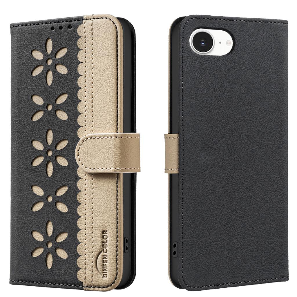 For iPhone 16e Leather Case BINFEN COLOR BF36 Floral Pattern Phone Cover RFID Blocking Wallet Stand