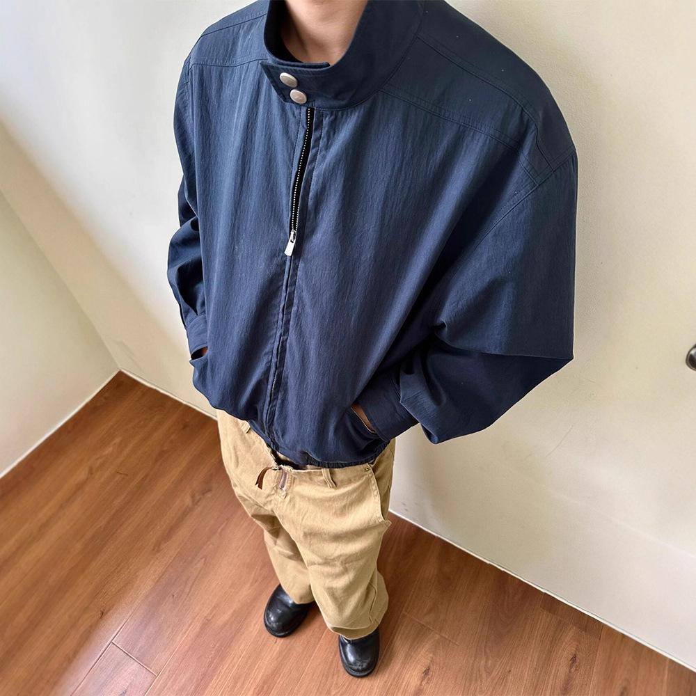 Cleanfit American Retro Harrington Blue Coat Men's Spring and Autumn High-end Short Loose Stand-up Jacket