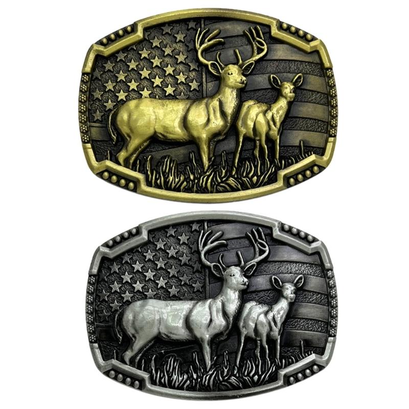 Western Style Cowboy Elk Shape Belt Buckle Metal Gold/Silver Color Rock Belt Link Buckle Unisex Belt Buckle DIY Supplies