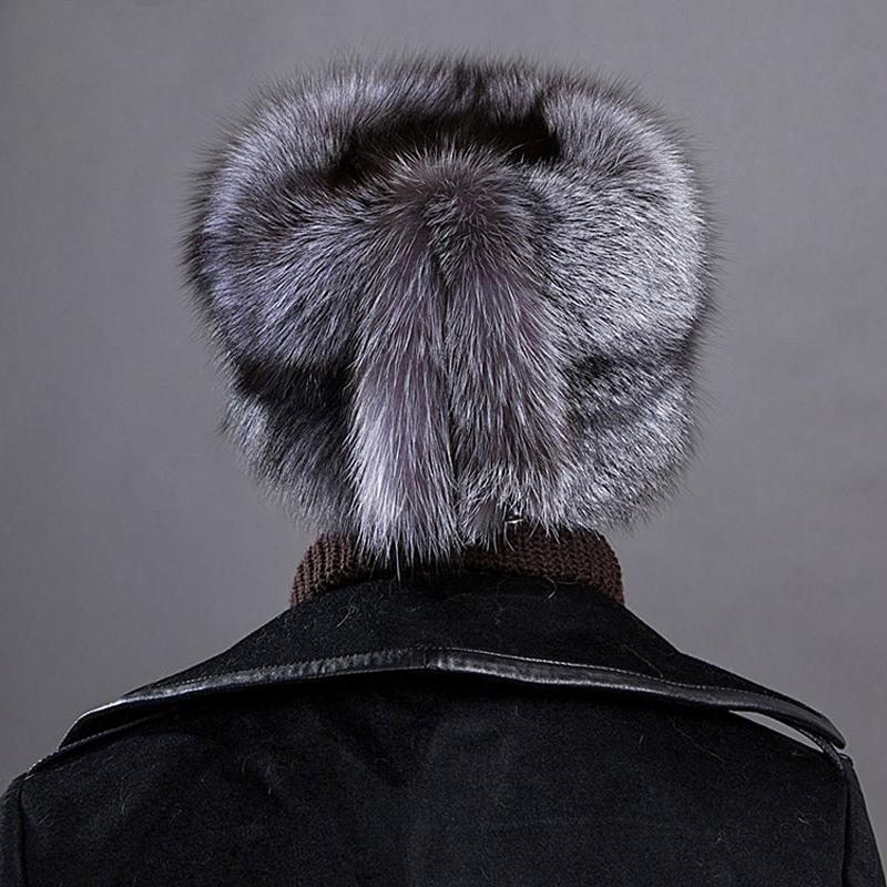 Fox Fur Hat Men's Winter Fur Mongolian Cap 100% Genuine Fox Fur Bomber Hats Warm Ear-protecting Ski Hat