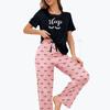 Women's Homewear Milk Silk Full Printed Letter Short Sleeve Long Pants Women's Pajamas Suit