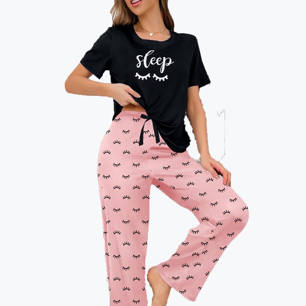 Women's Homewear Milk Silk Full Printed Letter Short Sleeve Long Pants Women's Pajamas Suit