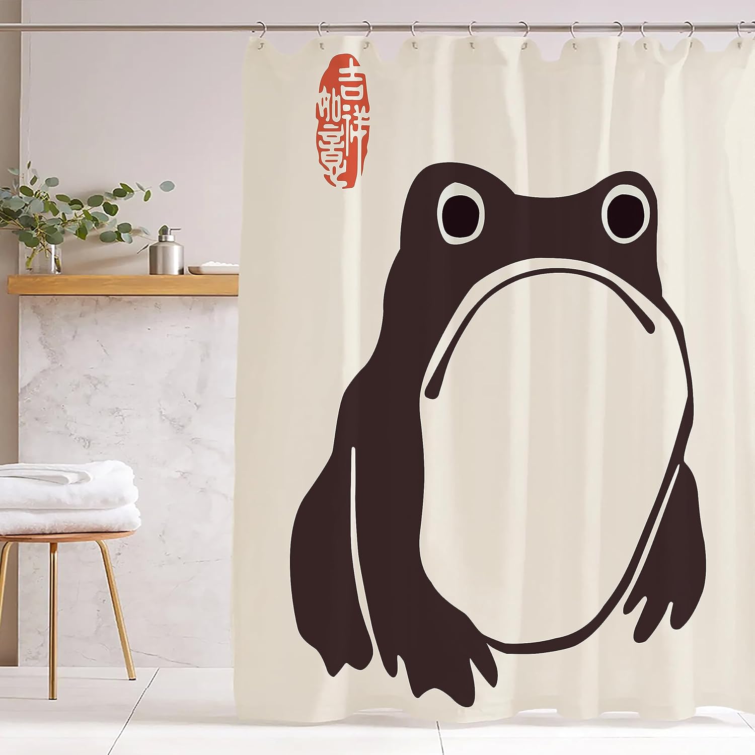 Home&Kitchen Accessories Light Indifferent Frog Shower Curtain Ink Cute Funny Asian Style Traditional Waterproof Fabric Shower Curtain Cool Bathroom