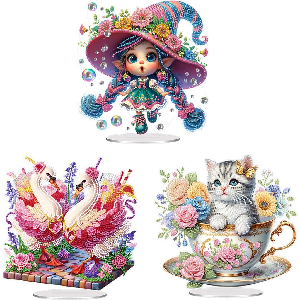 Acrylic Special Shape Swan Diamond Painting Tabletop Ornaments Kit Rhinestones Desktop Ornaments Diamond Painting Desktop Decors