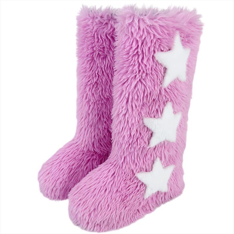 Přeshraniční nové vysoké chlupaté kozačky dámské zimní vysoké sněhule kozačky Spice girl sametové Y2K chlupaté kozačky