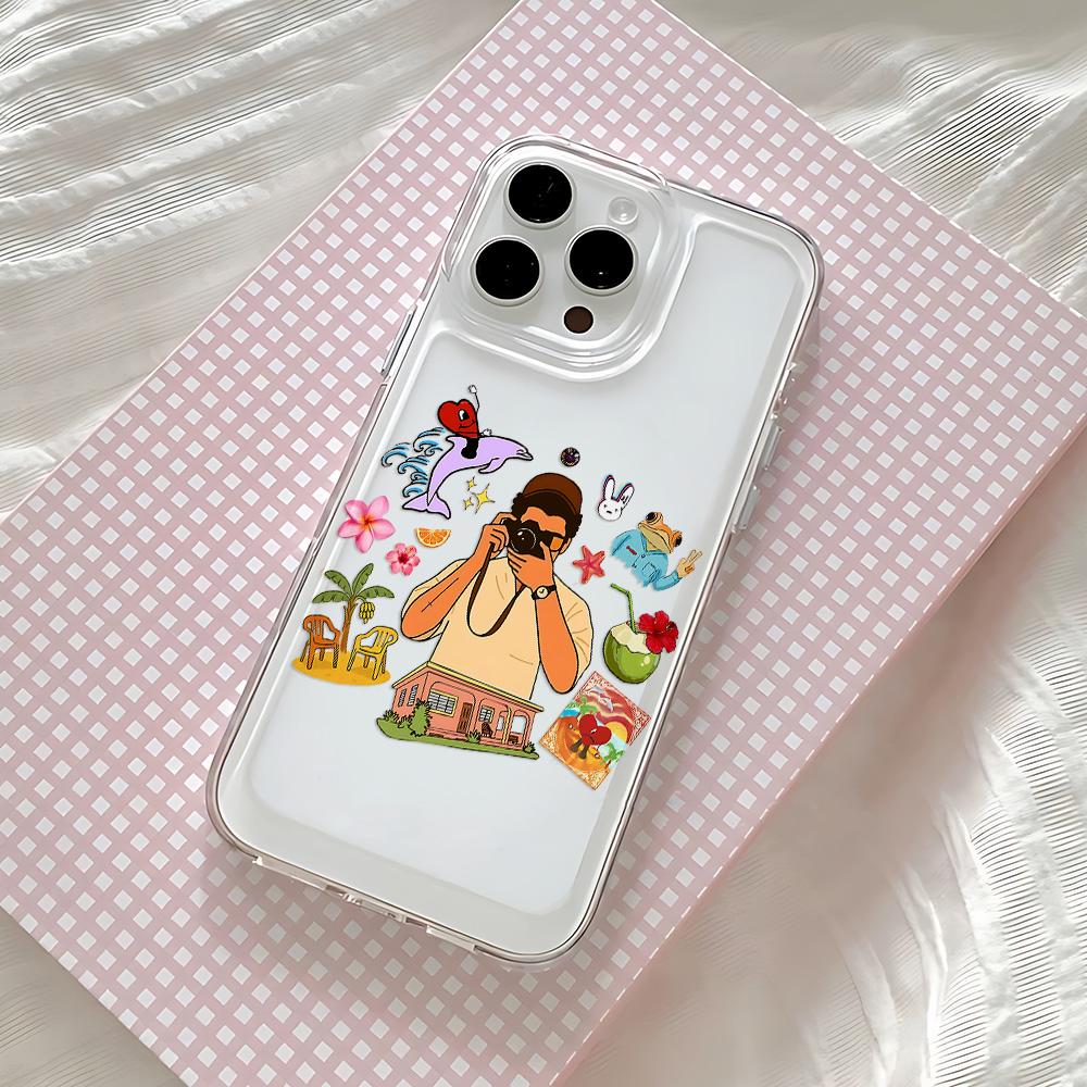 Hot Phone Case for B-Bad Bunnys Art IPhone 17 16 16e 15 14 13 12 11 Mini Pro Max X XR XSMax 7 8 Air Plus Transparent Back Cover