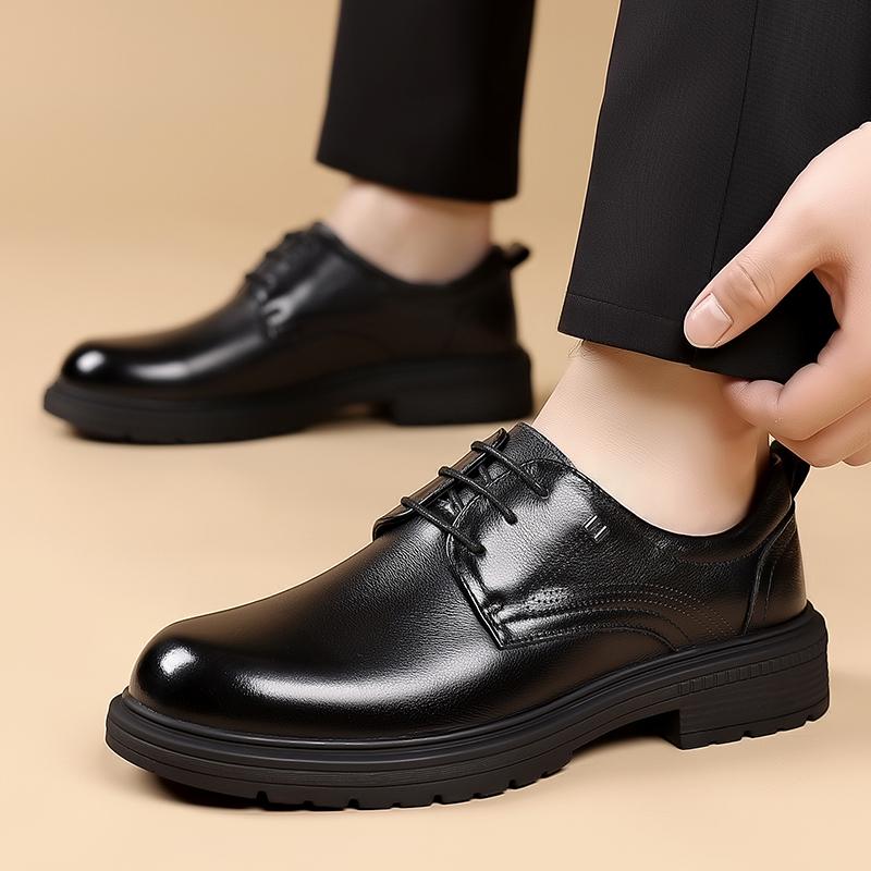 Genuine Leather Men'S Shoes Luxury High-Quality Style Office Business Adult Classic Black Work Shoes Thick Bottom