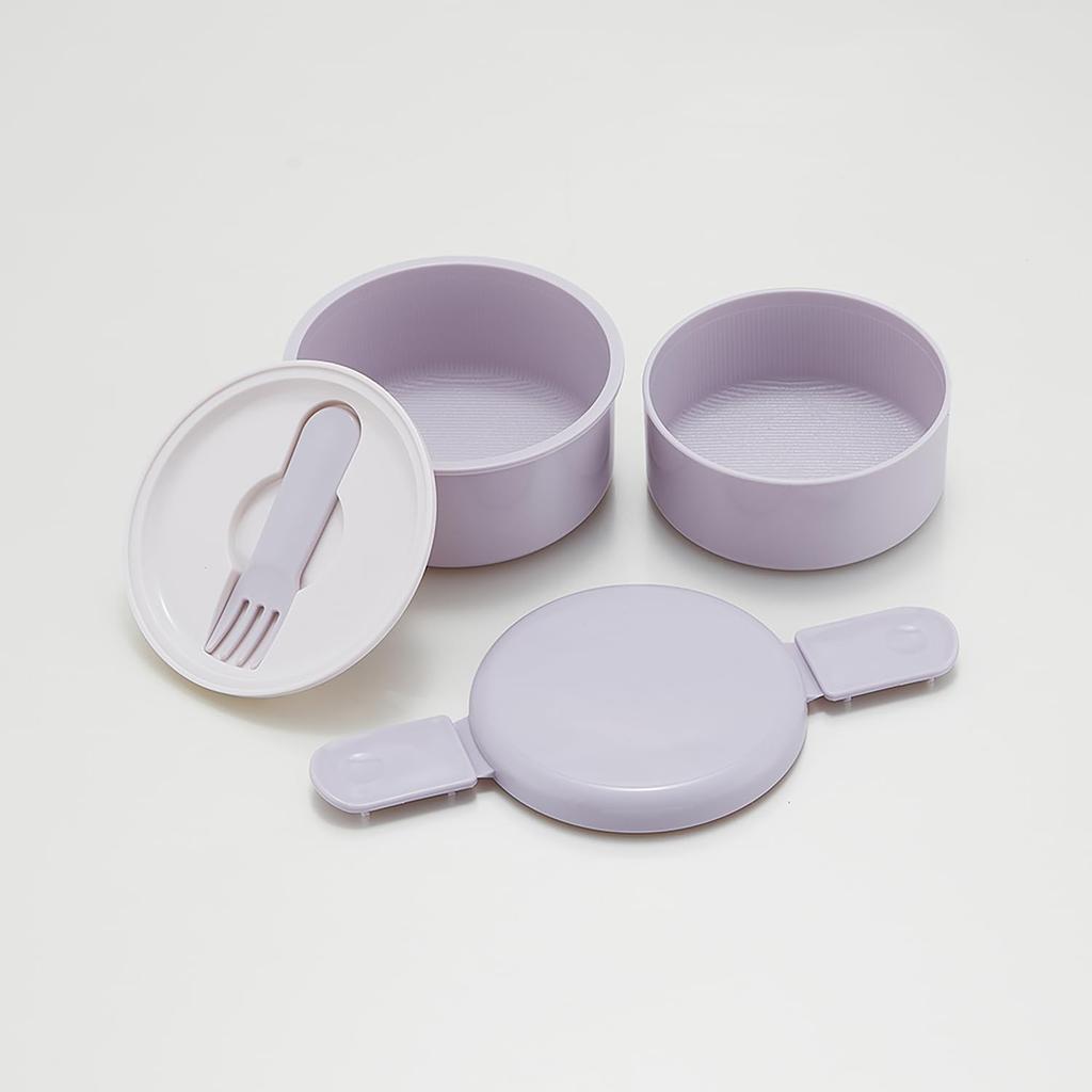 Skater Biomass Round Lunch Box with Nesting Microwave Made in Sepia ONWR1B Fork, 2-Tier, 500ml, Design, Safe, Japan, Lavender,
