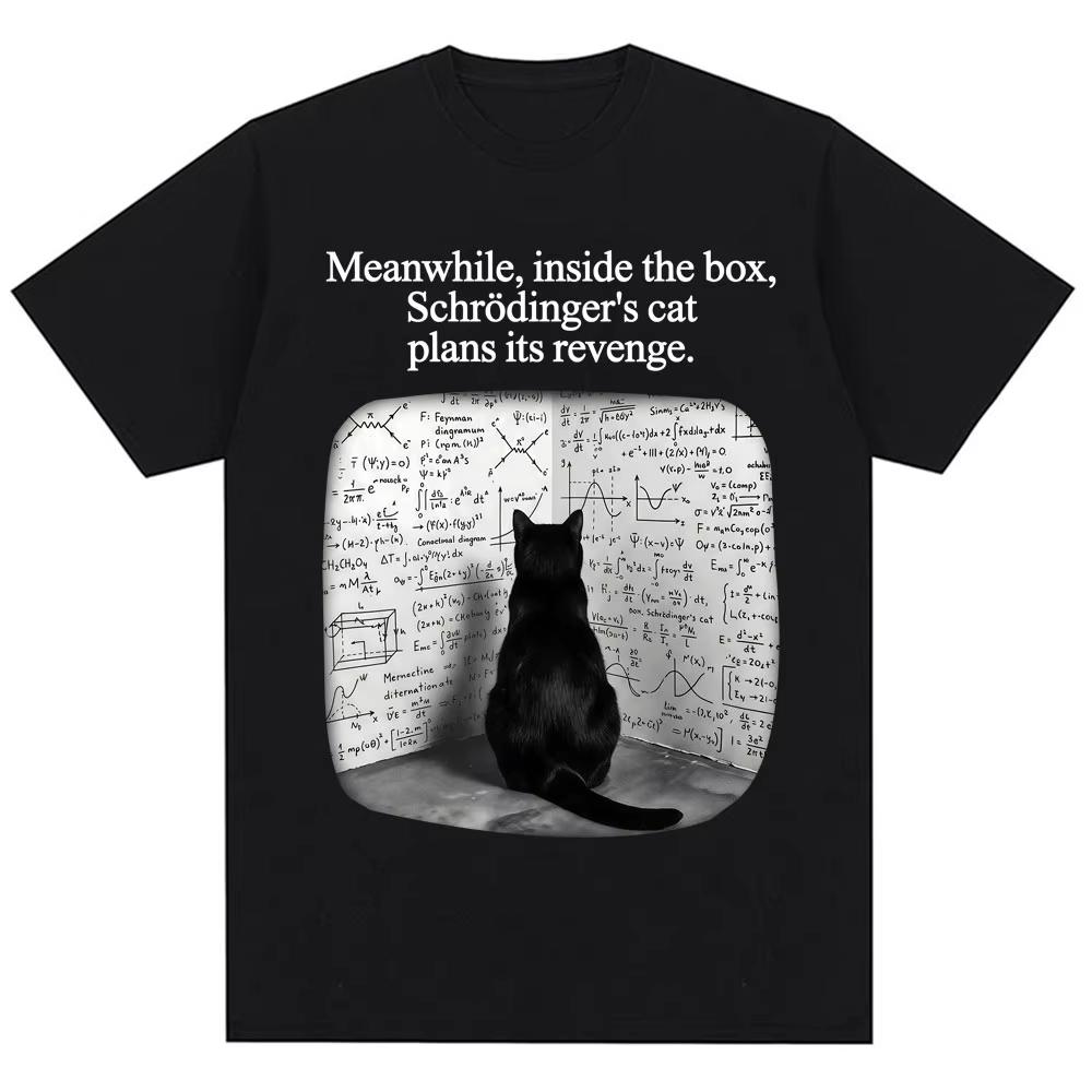 Schrodinger Cat Funny Physics Science Graphic T Shirts Unisex Unisex Vintage Fashion Short Sleeve Oversized Cotton Casual TShirts