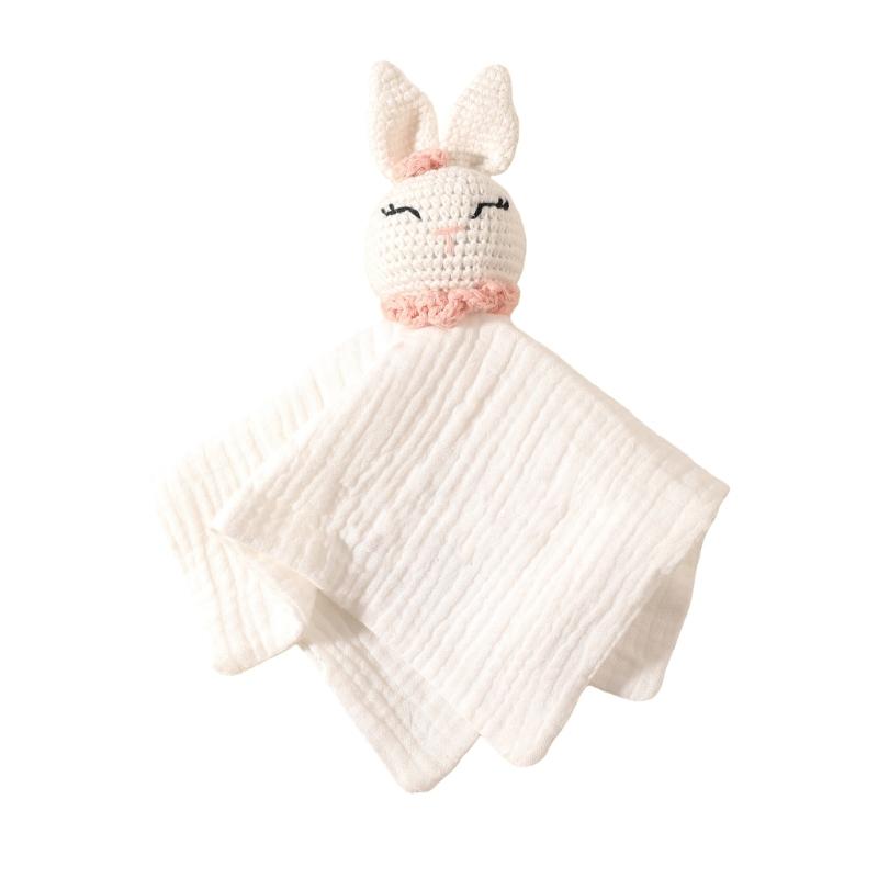 Soft Cotton Baby Comforting Blanket with Adorable Animal Crochet Design Gentle Mood Appease Toy for Infant