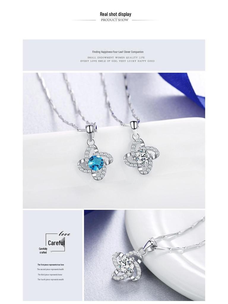 Min Yue 999 Sterling Silver Four-Leaf Clover Diamond Pendant Necklace for Women - Fashionable Light Luxury Design