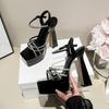 Fashion Luxury Rhinestone Buckle Strap Platform Sandals Women Sexy Open Toe Chunky Heels Ankle-Wrap High Heels Elegant Party Dress Shoes