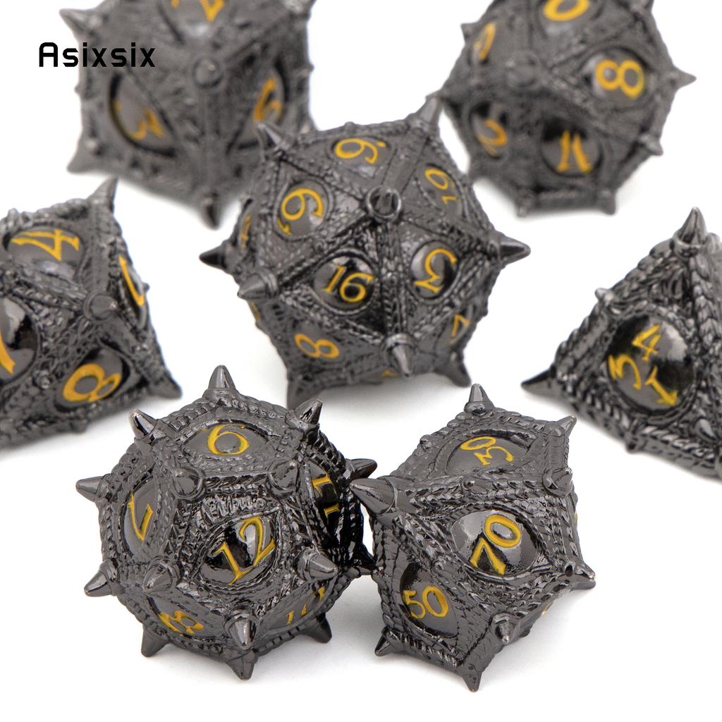 7 Pcs Black Yellow Eyes Metal Dice Solid Metal Polyhedral Dice Set Suitable for Role-Playing RPG Game Dice Role-Playing RPG