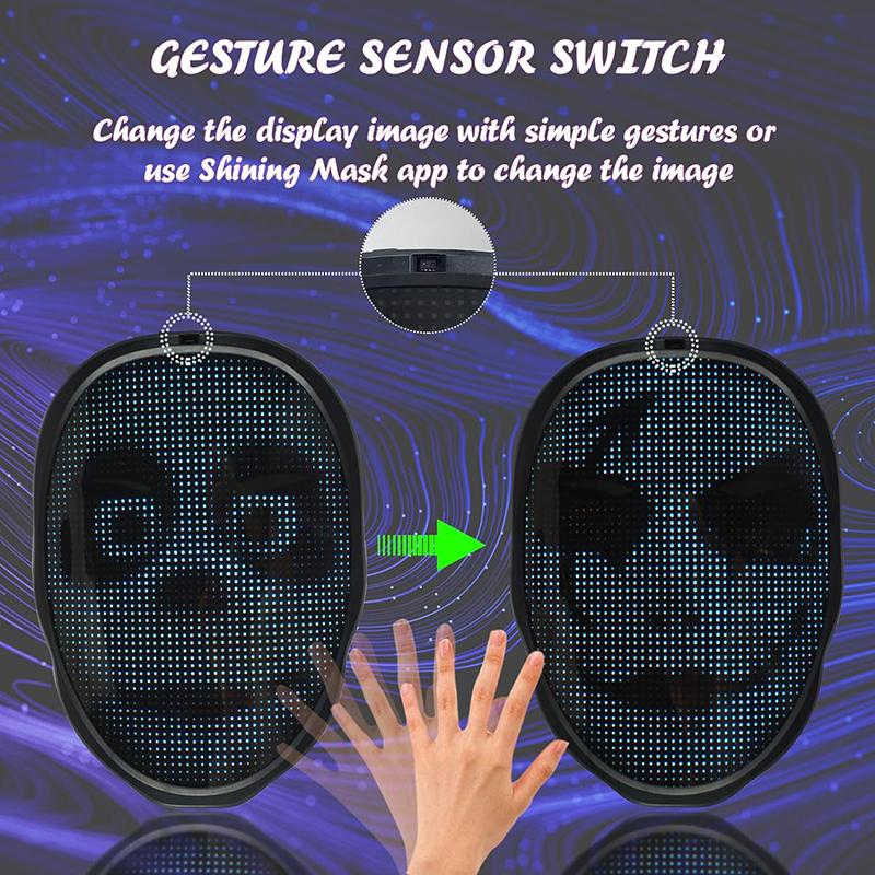 Maschera LED con Control tramite App Bluetooth Programmabile Trasformazione del Viso Luminosa Maschera LED di Halloween