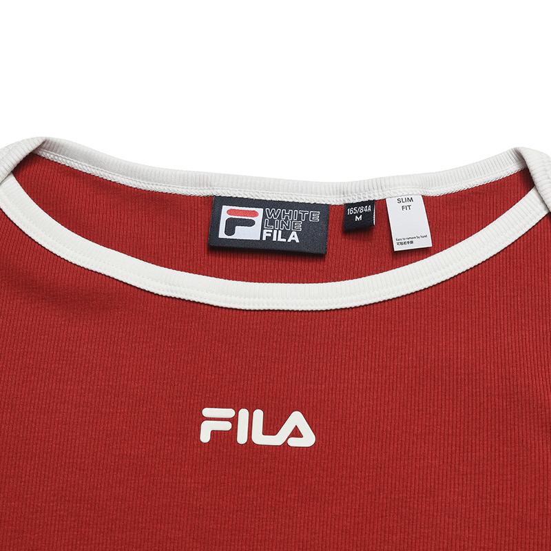 FILA Original Fashion Simple Classic Retro Versatile Comfortable Casual Knit Slim Fit Short Sleeve T-Shirt Women tops Smoke-Red F11W629105FWI
