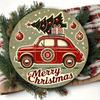 Vintage Christmas Car Red Retro Round Metal Sign Holiday Decoration Gift