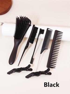 7pcs Edge Hair Brushes Curly Scalp Massage Combs Stainless Steel Ponytail Combs Fashionable Hair Clip Special for Real Hair Wigs
