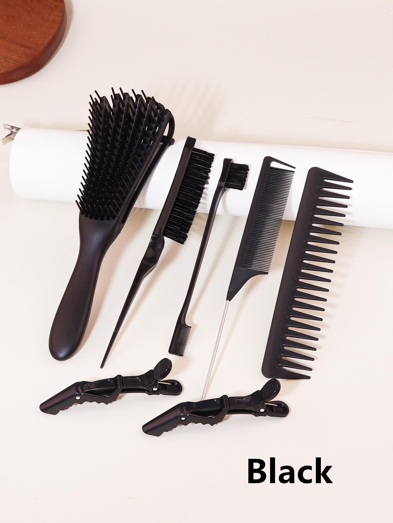 7pcs edge hair brushes curly scalp massage combs stainless steel ponytail combs fashionable hair clip Special for real hair wigs
