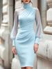Europäische und amerikanische grenzüberschreitende Frühlings- und Sommer-Eleganz-Temperament High-End-Satin-Netz-Patchwork High-Neck-Taillenbetontes Hüft-Abendkleid d