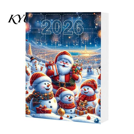 Weihnachts-Adventskalender 2026, Schneemann 24-Tage-Countdown-Box mit Acryl-Aufhänger für Mädchen Jungen Anhänger, Festlicher Baumschmuck, Feiertagsgeschenk Kinder