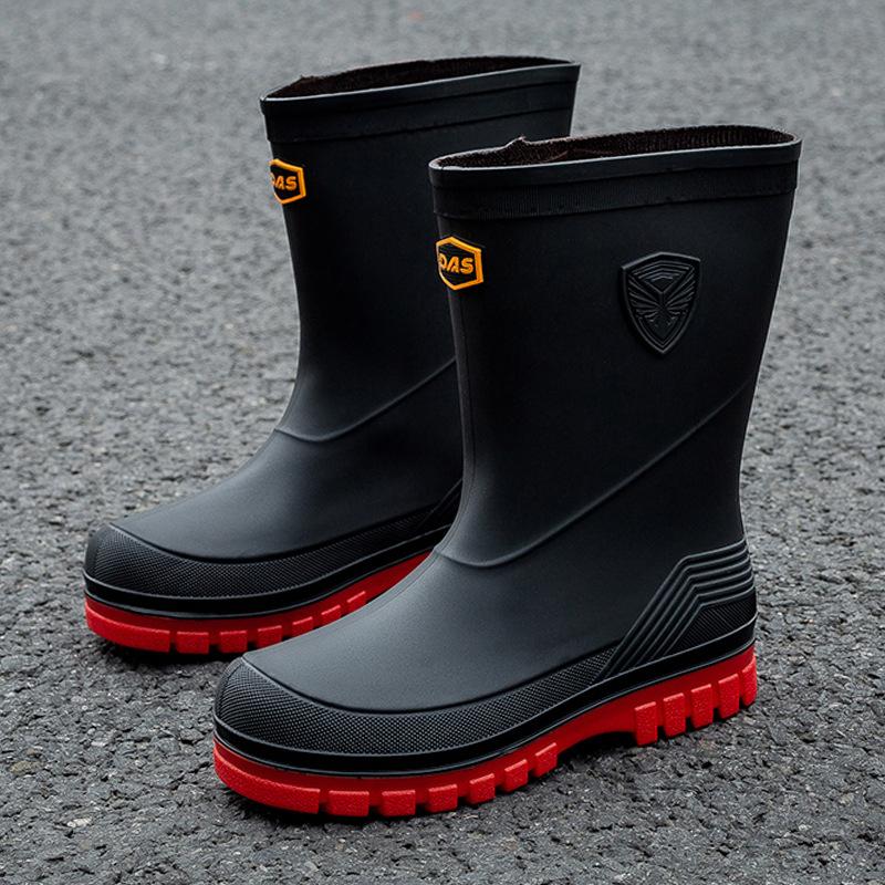 Fashion Men's Water Shoes Winter Wear Non-slip Work Rain Boots New Warm Bundle Middle Tube Rain Shoes Men