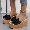 New Summer Women's Plus Size Bow Chunky Sole Wedge Platform One Strap High Heel Casual Outdoor Slide Sandals