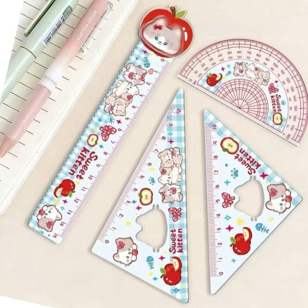 4pcs Acrylic Straight Ruler Measurement Drawing Stationery Set Square Protractor  School Office